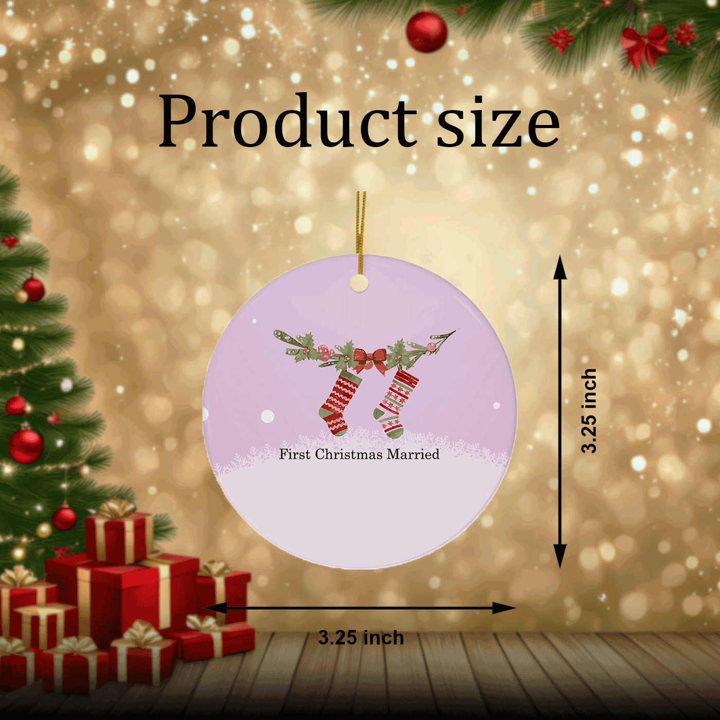 First Christmas Married Ornament | Festive Stocking Design for Newlyweds | Ceramic Ornament